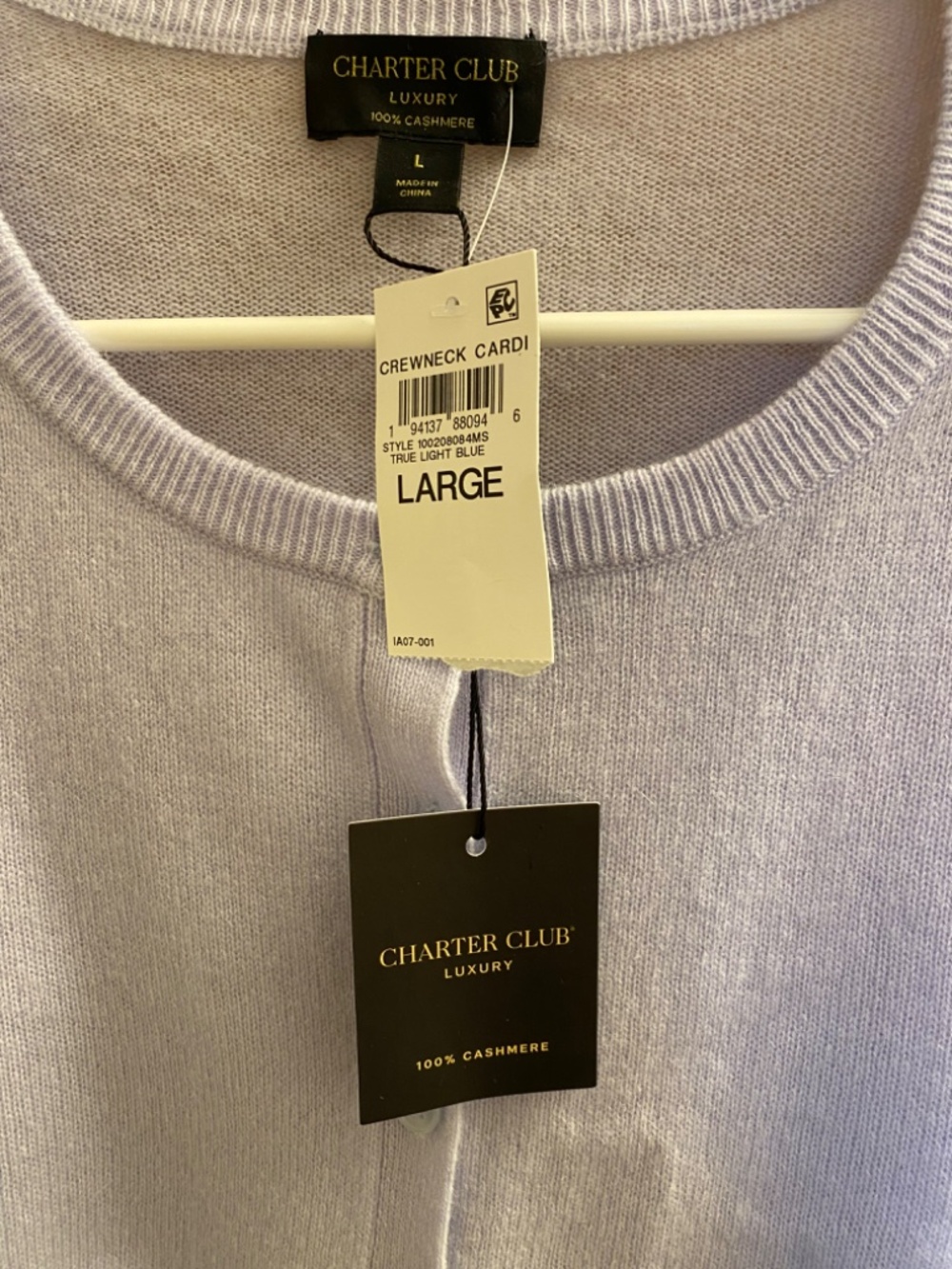 Charter club women's large light blue cashmere sweater, new ! - Picture 2 of 4